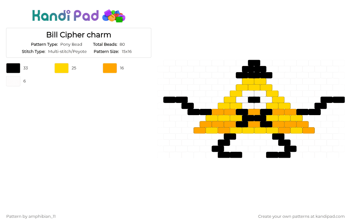 Bill Cipher charm - Pony Bead Pattern by amphibian_11 on Kandi Pad - yellow,orange