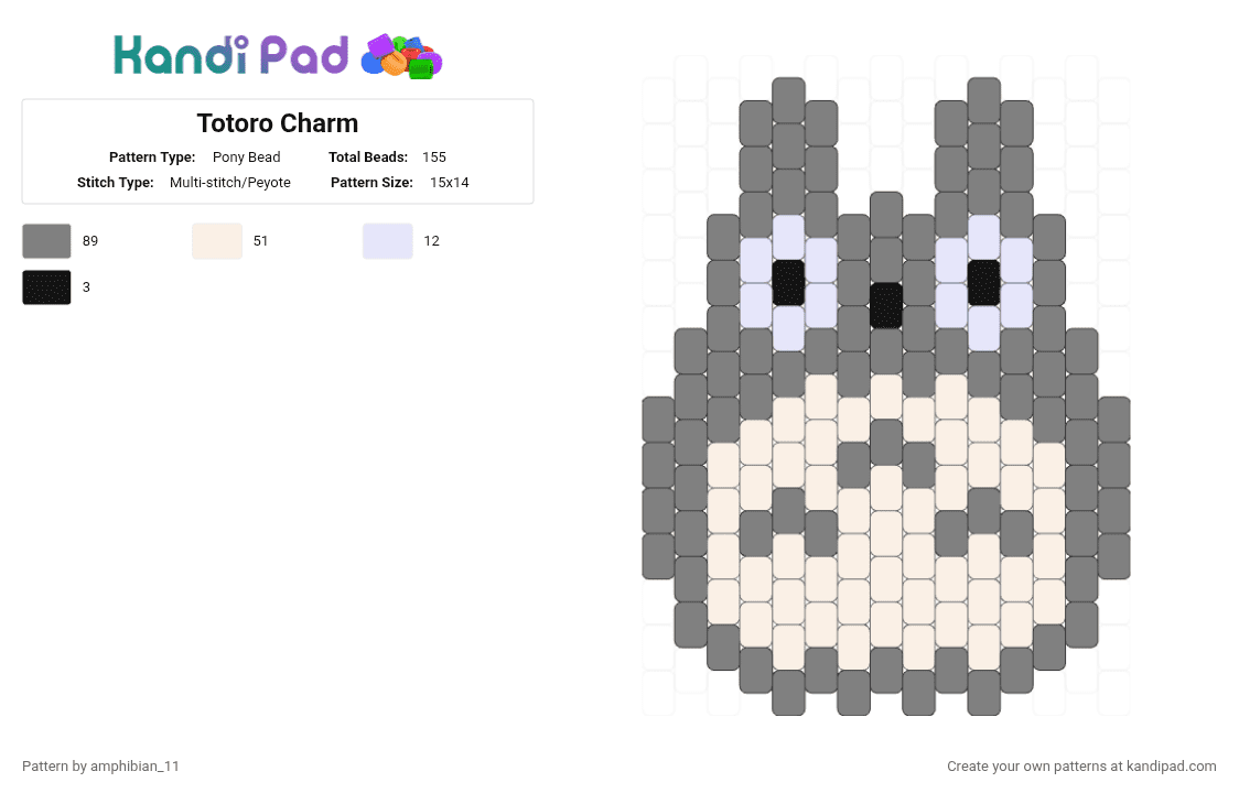 Totoro Charm - Pony Bead Pattern by amphibian_11 on Kandi Pad - gray,white