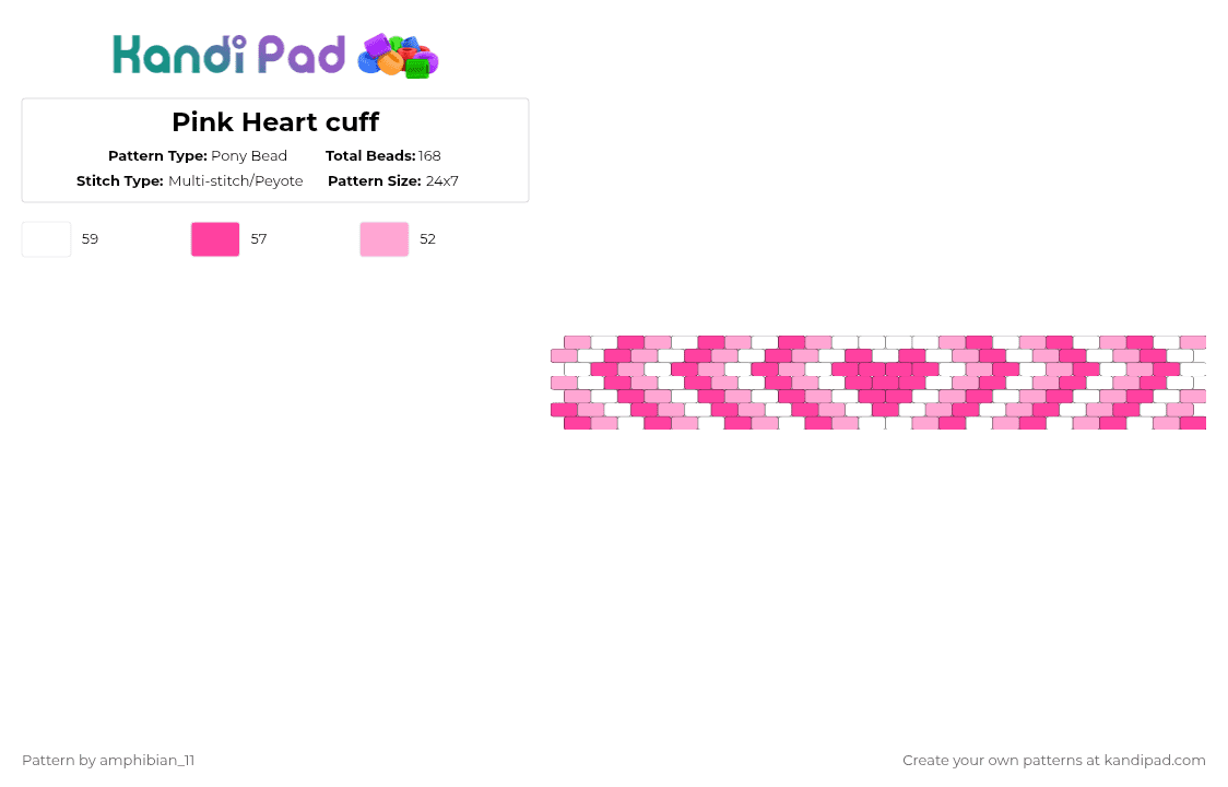 Pink Heart cuff - Pony Bead Pattern by amphibian_11 on Kandi Pad - white,pink