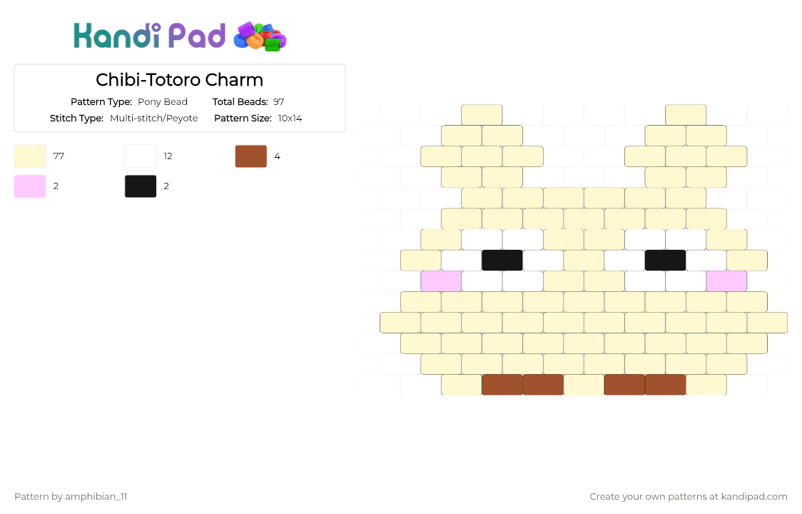 Chibi-Totoro Charm - Pony Bead Pattern by amphibian_11 on Kandi Pad - white,pink,red