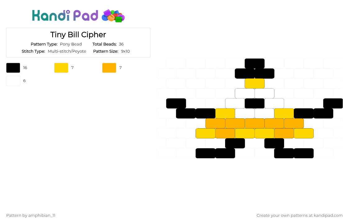 Tiny Bill Cipher - Pony Bead Pattern by amphibian_11 on Kandi Pad - yellow,orange