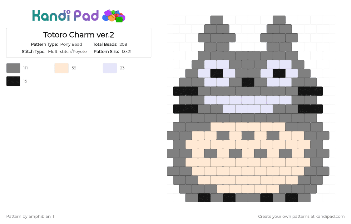 Totoro Charm ver.2 - Pony Bead Pattern by amphibian_11 on Kandi Pad - gray,beige