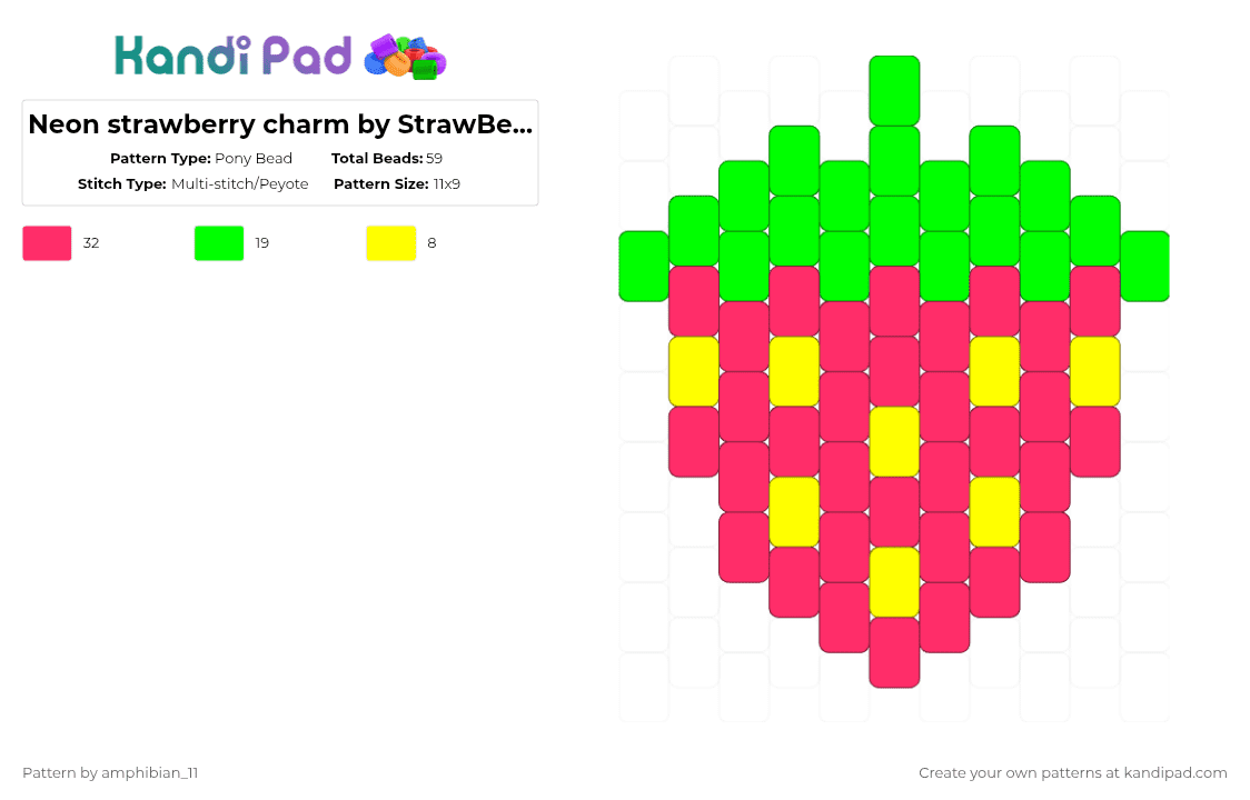 Neon strawberry charm by StrawBeeKandi - Pony Bead Pattern by amphibian_11 on Kandi Pad - red,green