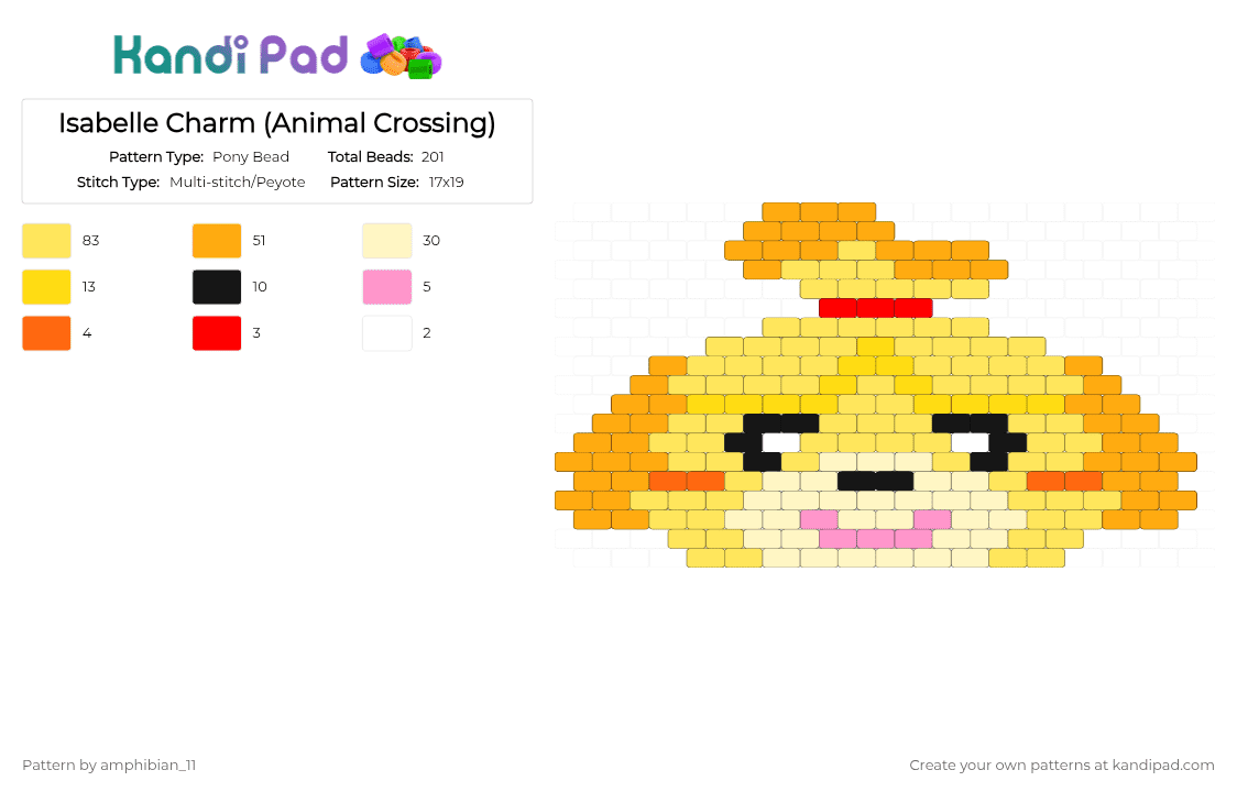 Isabelle Charm (Animal Crossing) - Pony Bead Pattern by amphibian_11 on Kandi Pad - yellow,orange