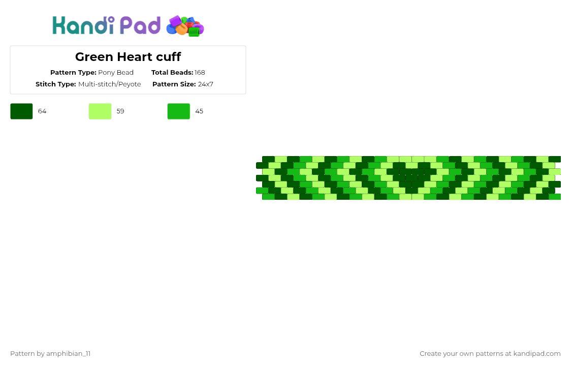 Green Heart cuff - Pony Bead Pattern by amphibian_11 on Kandi Pad - green
