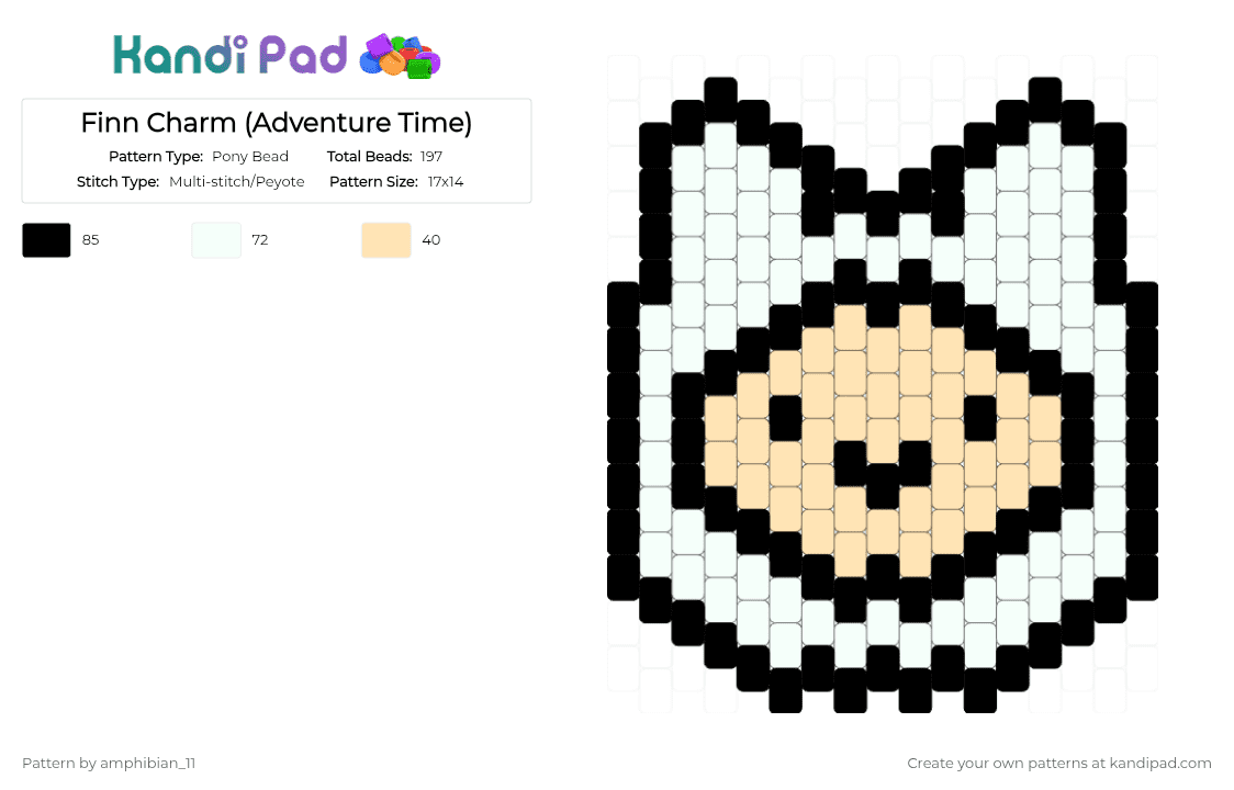 Finn Charm (Adventure Time) - Pony Bead Pattern by amphibian_11 on Kandi Pad - beige,white