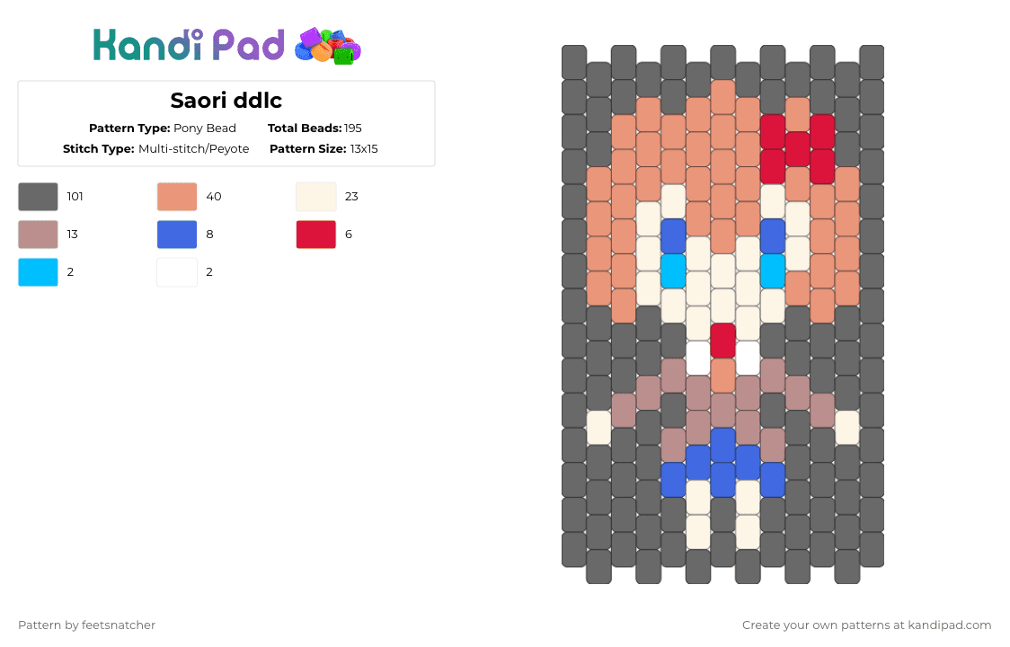 Saori ddlc - Pony Bead Pattern by feetsnatcher on Kandi Pad - gray,orange,ddlc,doki doki literature club,kandi,charm,panel