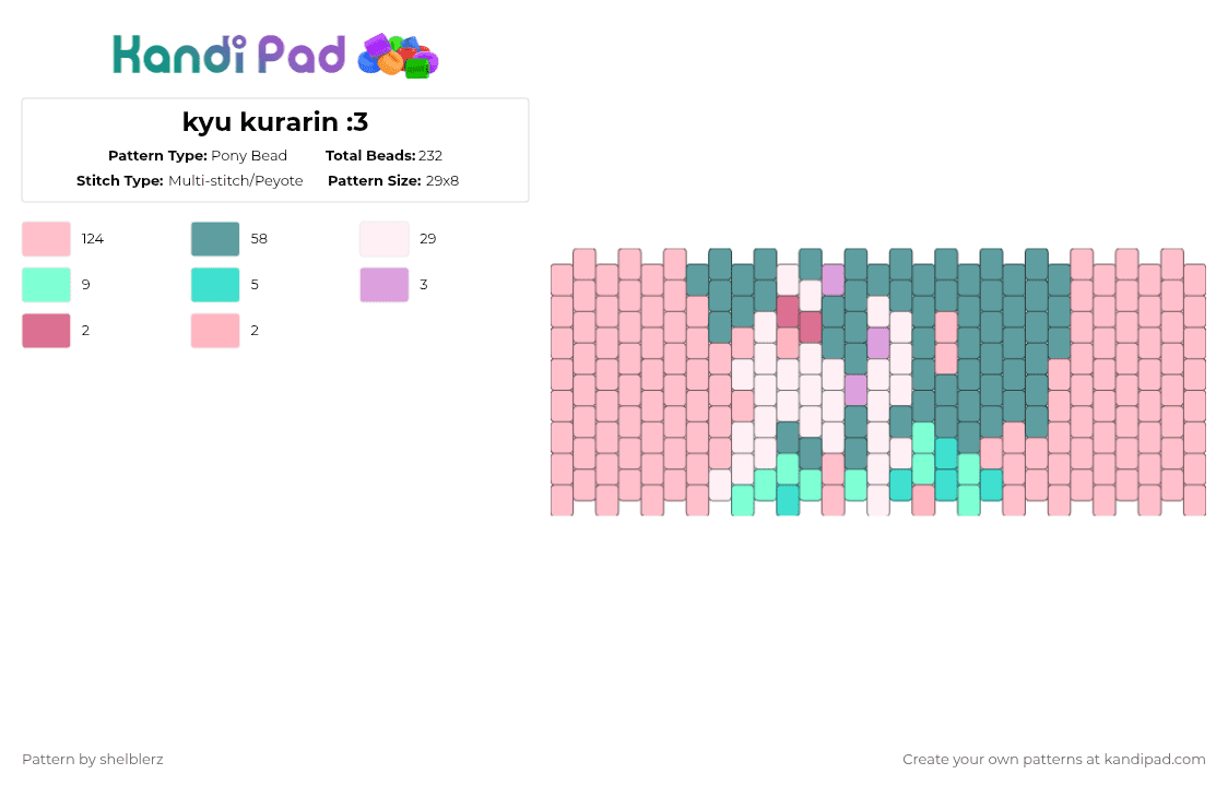 kyu kurarin :3 - Pony Bead Pattern by shelblerz on Kandi Pad - teal,pink