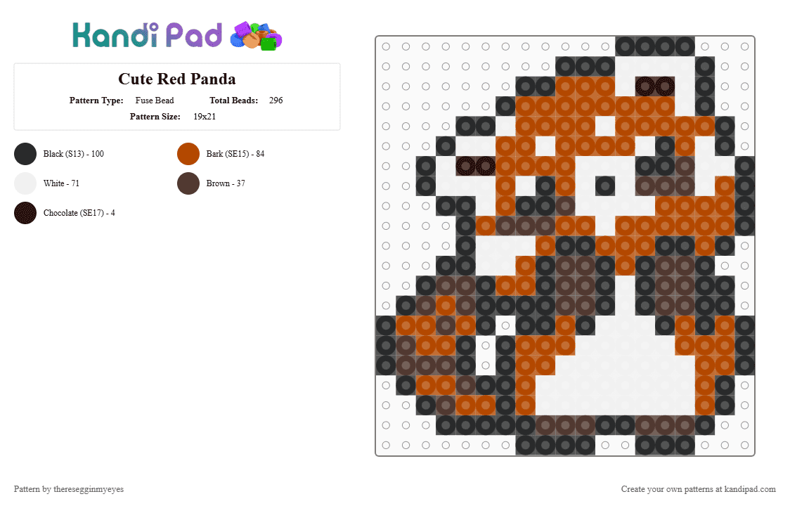 Cute Red Panda - Fuse Bead Pattern by theresegginmyeyes on Kandi Pad - brown,red,animal,red panda