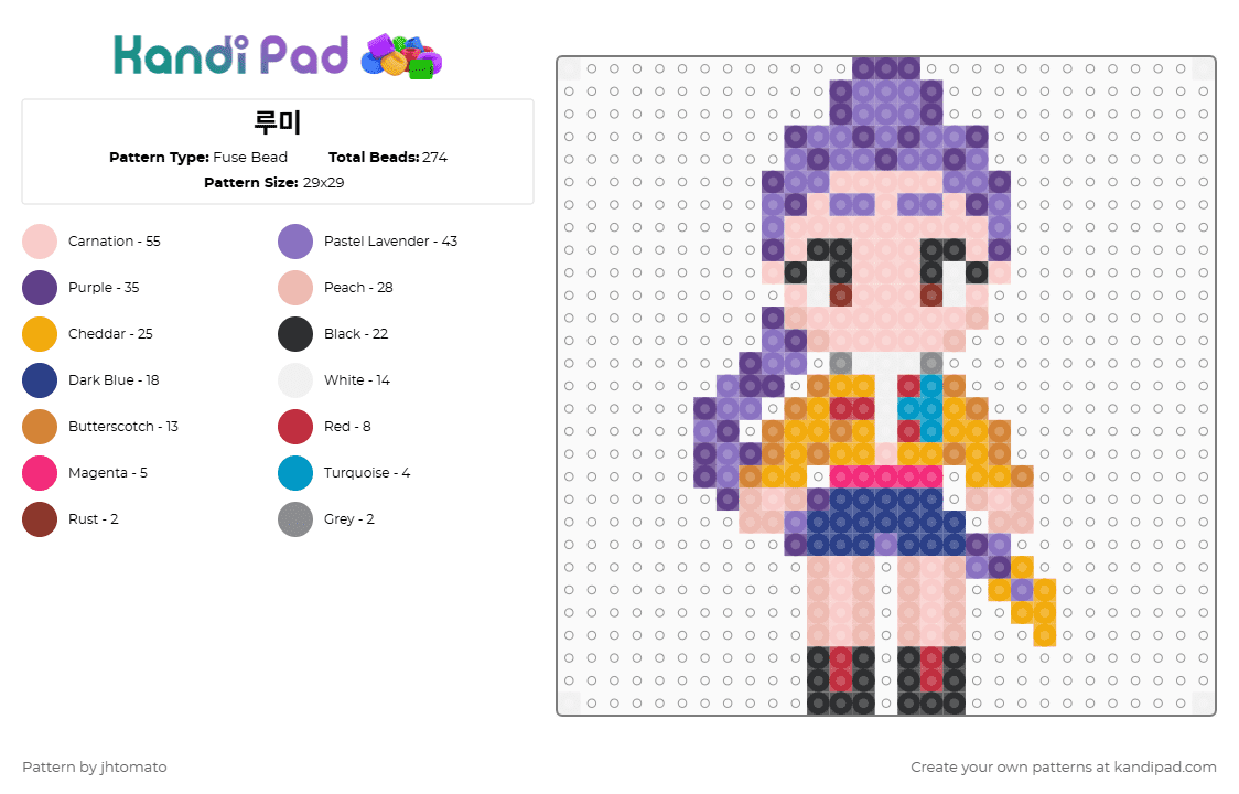 루미 - Fuse Bead Pattern by jhtomato on Kandi Pad - purple,blue,beige,orange