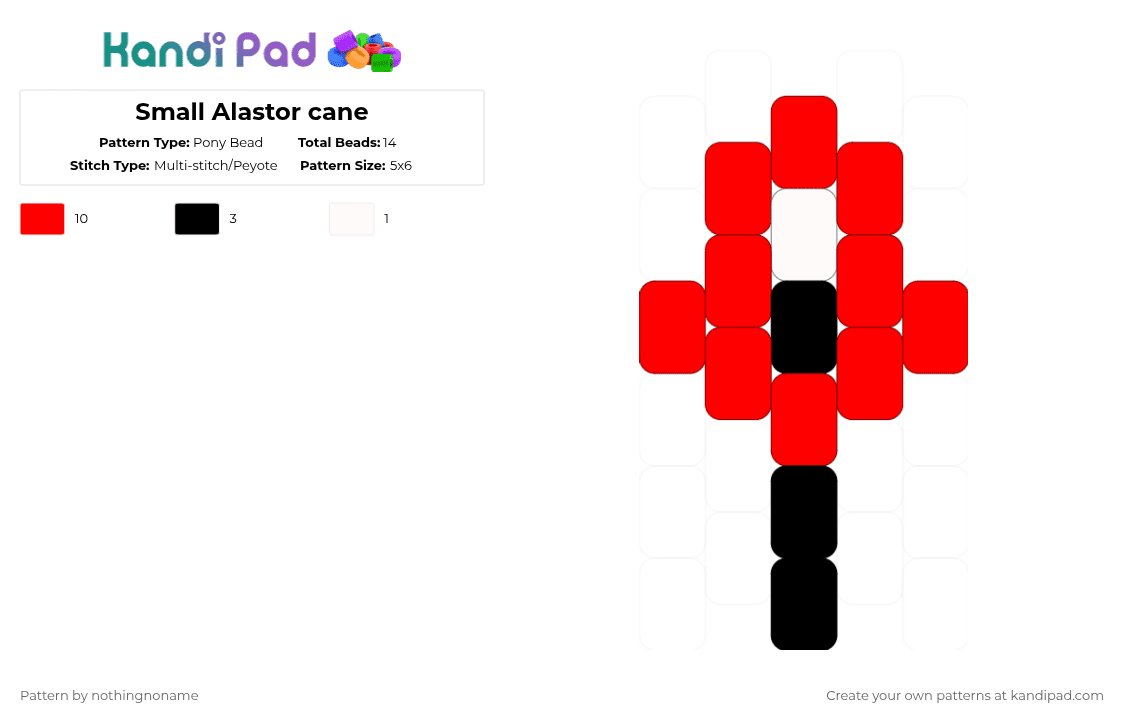 Small Alastor cane - Pony Bead Pattern by nothingnoname on Kandi Pad - red