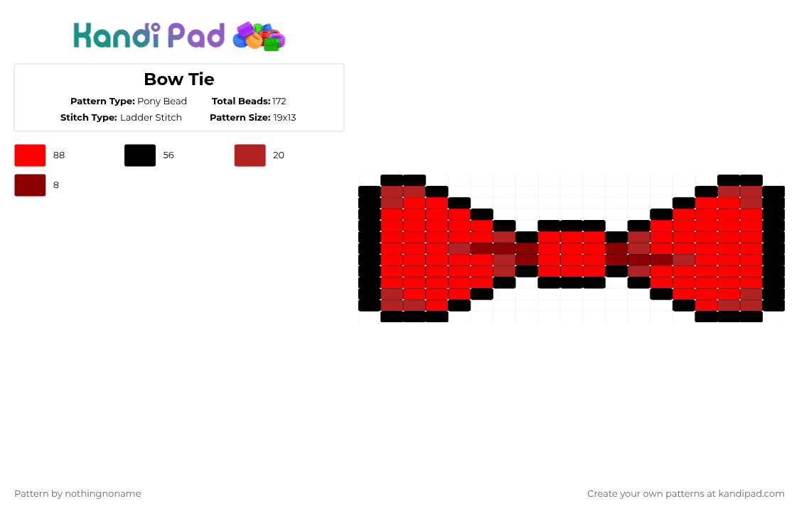 Bow Tie - Pony Bead Pattern by nothingnoname on Kandi Pad - black,red
