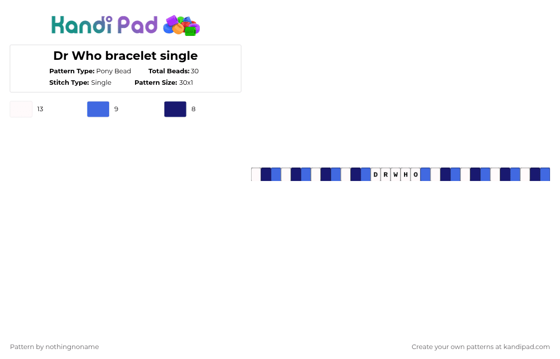 Dr Who bracelet single - Pony Bead Pattern by nothingnoname on Kandi Pad - purple,blue