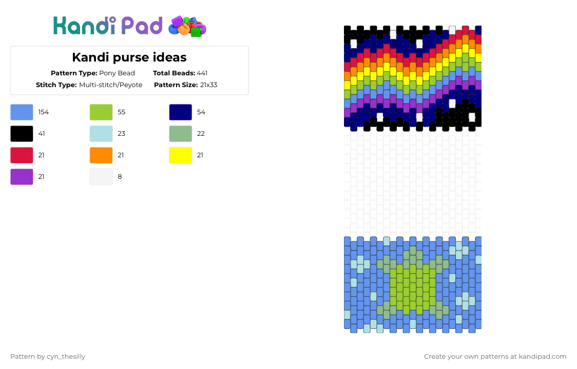 Kandi purse ideas - Pony Bead Pattern by cyn_thesilly on Kandi Pad - purple,green,light blue