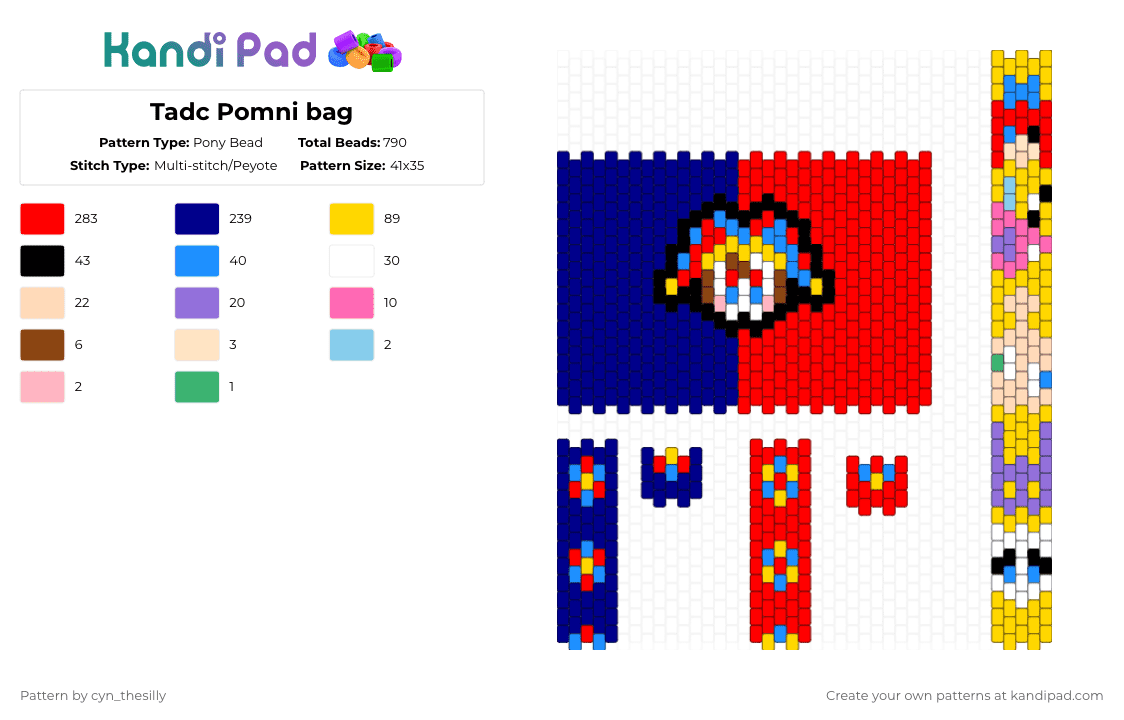 Tadc Pomni bag - Pony Bead Pattern by cyn_thesilly on Kandi Pad - red,purple