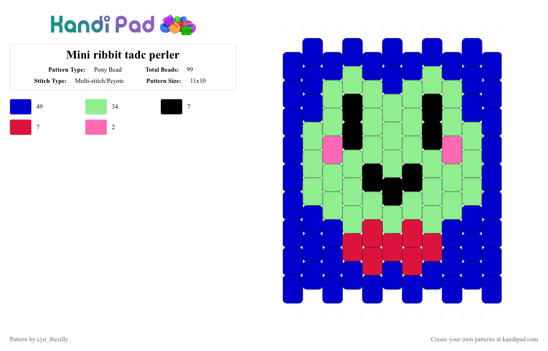 Mini ribbit tadc perler - Pony Bead Pattern by cyn_thesilly on Kandi Pad - purple,teal