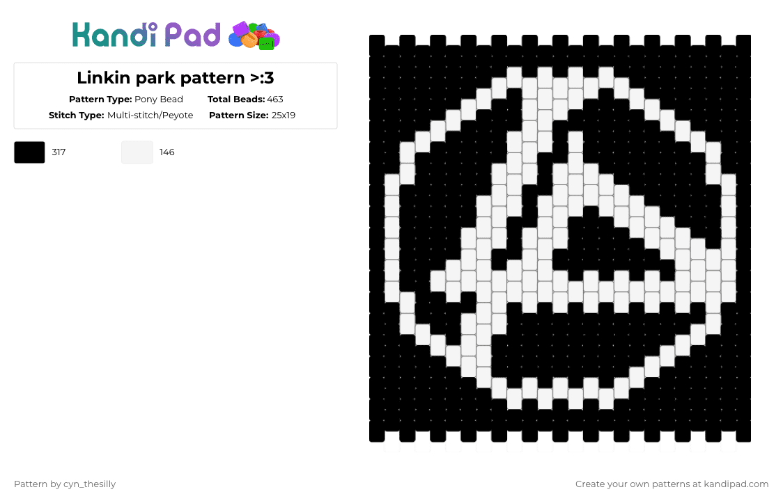 Linkin park pattern >:3 - Pony Bead Pattern by cyn_thesilly on Kandi Pad - white,black