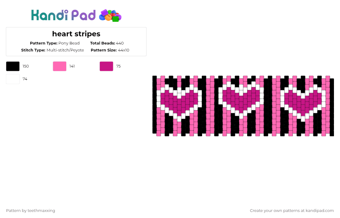 heart stripes - Pony Bead Pattern by teethmaxxing on Kandi Pad - pink