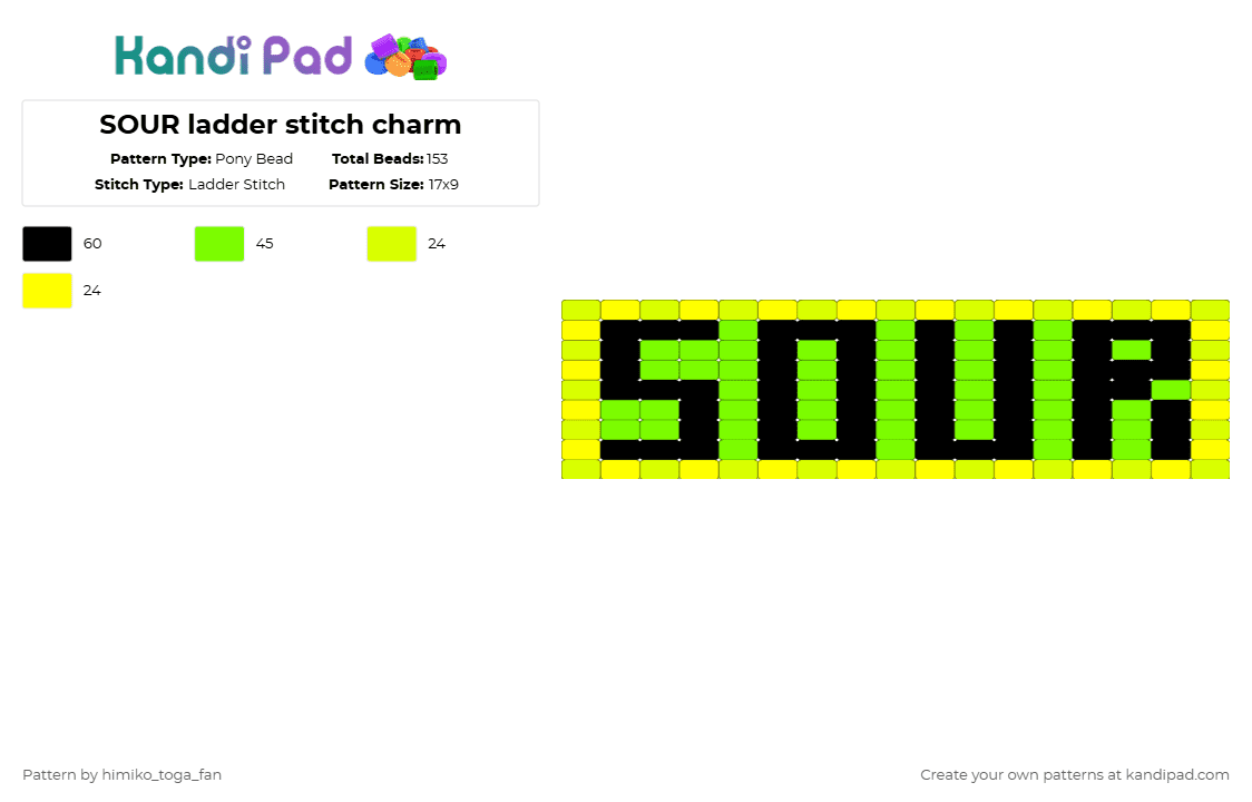 SOUR ladder stitch charm - Pony Bead Pattern by himiko_toga_fan on Kandi Pad - yellow,green