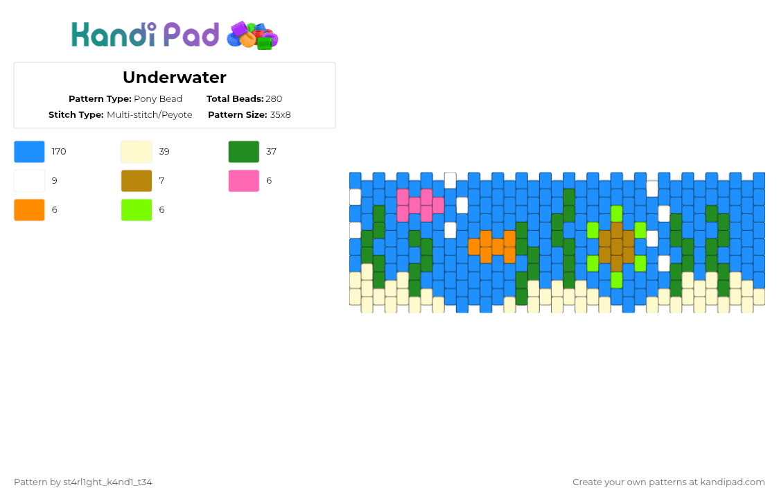 Underwater - Pony Bead Pattern by bakugous_boyfriend_joke on Kandi Pad - light blue,green,cotdoceans,sea,ocean,fish,turtle,blue,pyoete,cuff