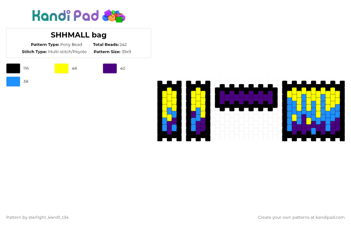 SHHMALL bag - Pony Bead Pattern by st4rl1ght_k4nd1_t34 on Kandi Pad - yellow,purple,bag,purse,pink,drip,melt