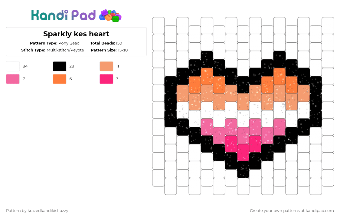 Sparkly les heart - Pony Bead Pattern by st4rl1ght_k4nd1_t34 on Kandi Pad - white,orange,pink,cotdoutlines,sparkle,glitter,heart,lesbian,pride