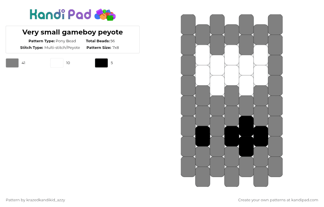 Very small gameboy peyote - Pony Bead Pattern by st4rl1ght_k4nd1_t34 on Kandi Pad - charms, f2u, free to use, gameboy, gray, grey, keychain, peyote, white
