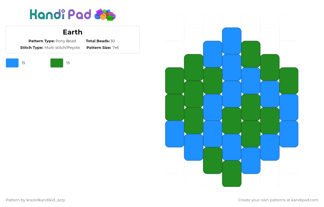 Earth - Pony Bead Pattern by bakugous_boyfriend_joke on Kandi Pad - light blue,green,earth,planets,charm,small,easy,blue,space