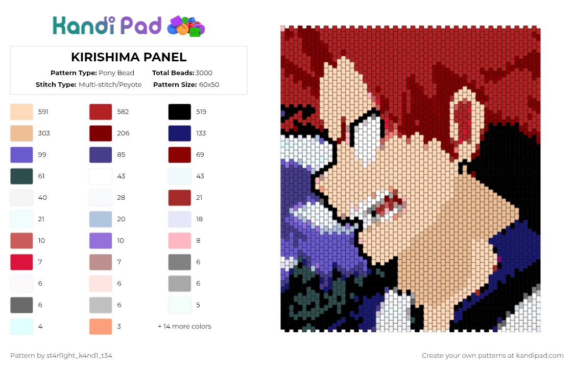 KIRISHIMA PANEL - Pony Bead Pattern by bakugous_boyfriend_joke on Kandi Pad - red,beige,purple,mha,kirishima,hero,bnha,eijiro kirishima,eijiro,my hero acadamia