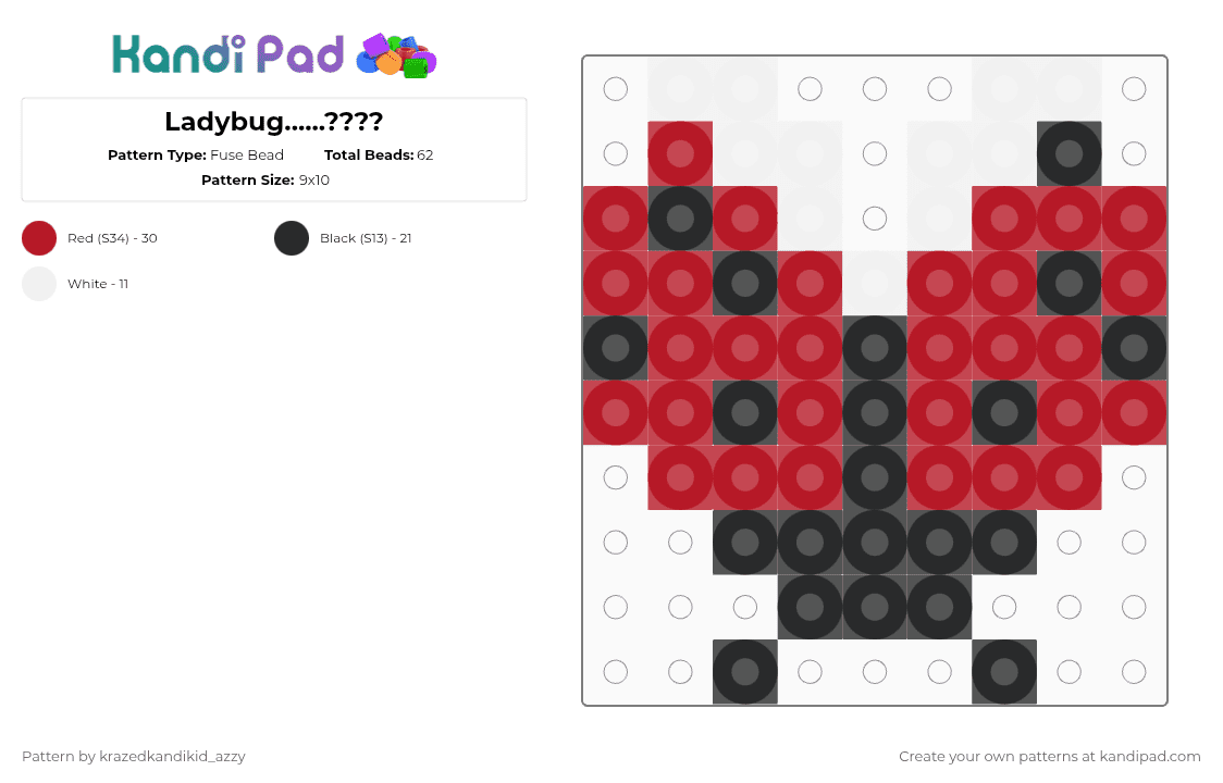 Ladybug......???? - Fuse Bead Pattern by st4rl1ght_k4nd1_t34 on Kandi Pad - red,white,cotdladybugs,ladybug,insect,bugs,bug,cute,perler