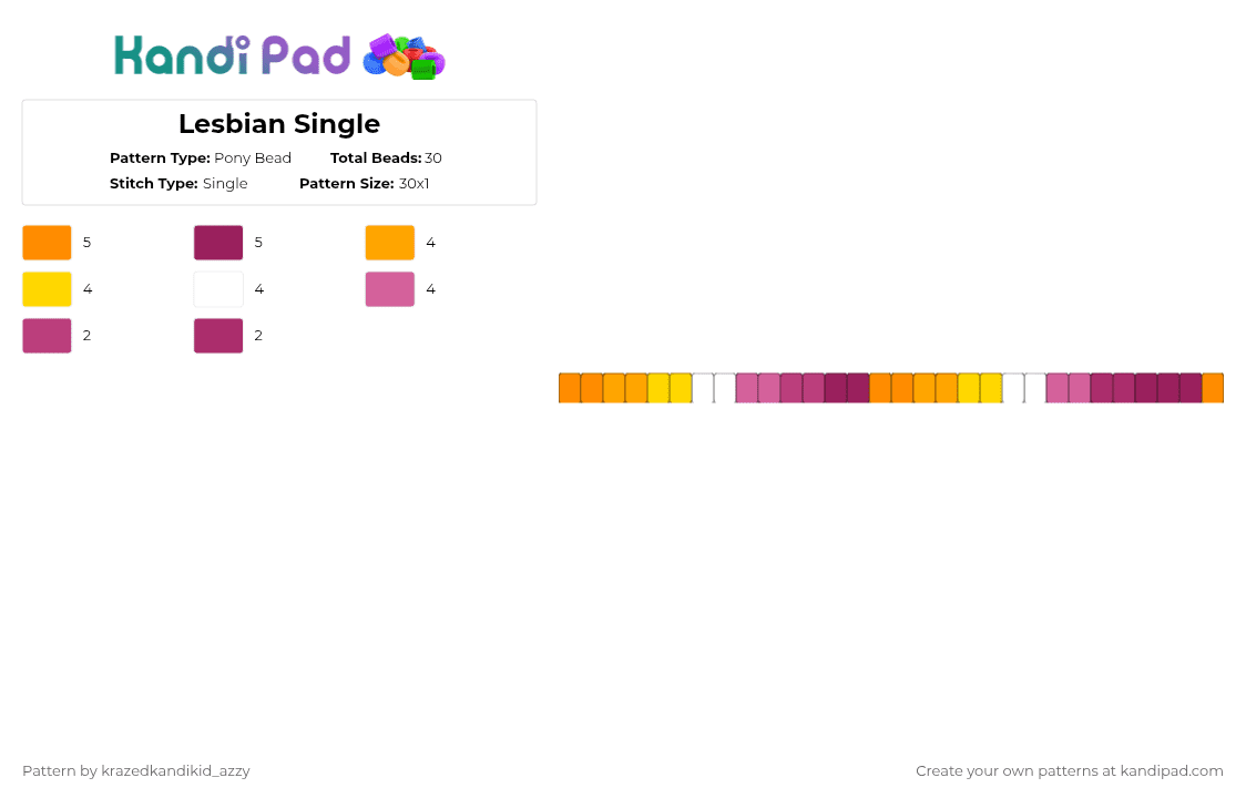 Lesbian Single - Pony Bead Pattern by bakugous_boyfriend_joke on Kandi Pad - orange,pink,pride,singles,lesbian