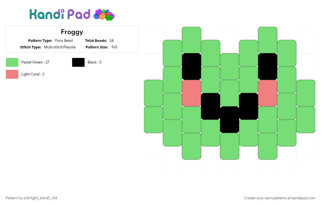 Froggy - Pony Bead Pattern by st4rl1ght_k4nd1_t34 on Kandi Pad - animal, cute, frog, green, small, teal