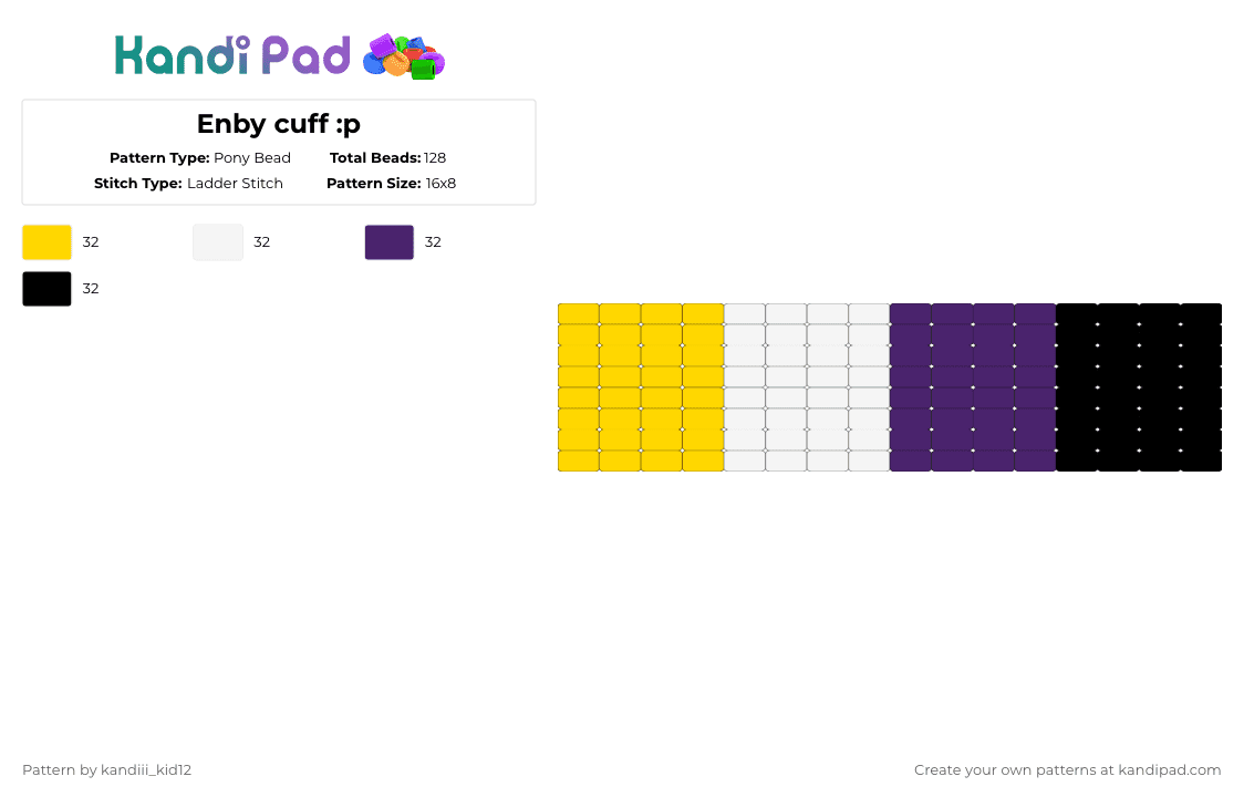 Enby cuff :p - Pony Bead Pattern by solryn on Kandi Pad - yellow,purple