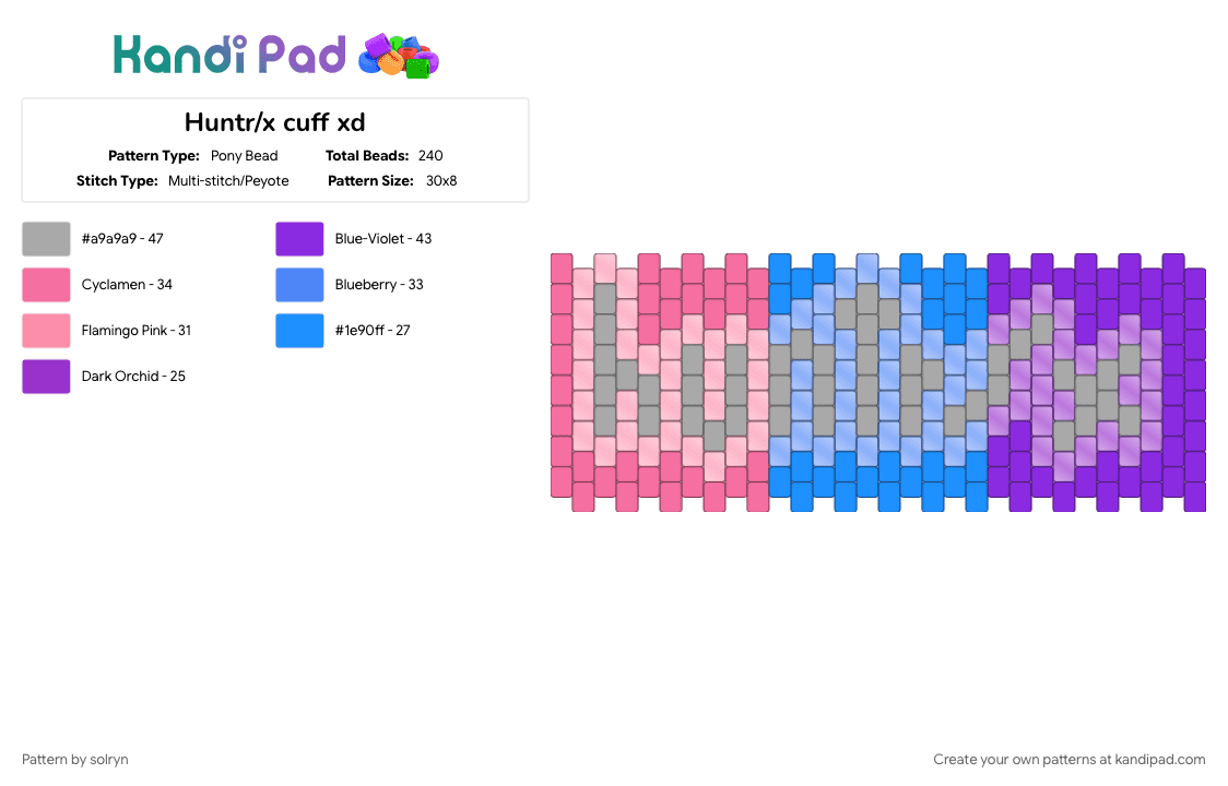 ʜᴜɴᴛʀ/x ᴄᴜꜰꜰ xᴅ ‧₊˚♪ 𝄞₊˚⊹ - Pony Bead Pattern by solryn on Kandi Pad - beige, blue, huntrix, kpdh, kpop demon hunters, mira, pink, purple, rumi, zoey