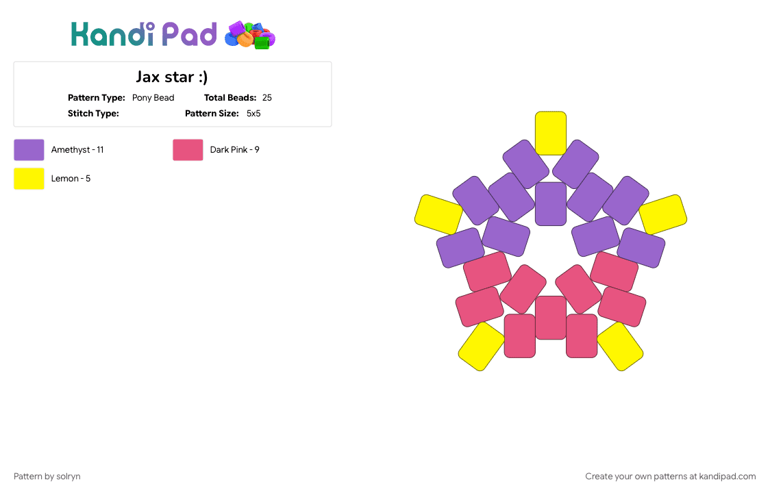Jax star :) - Pony Bead Pattern by solryn on Kandi Pad - characters, jax, pink, purple, tadc, yellow