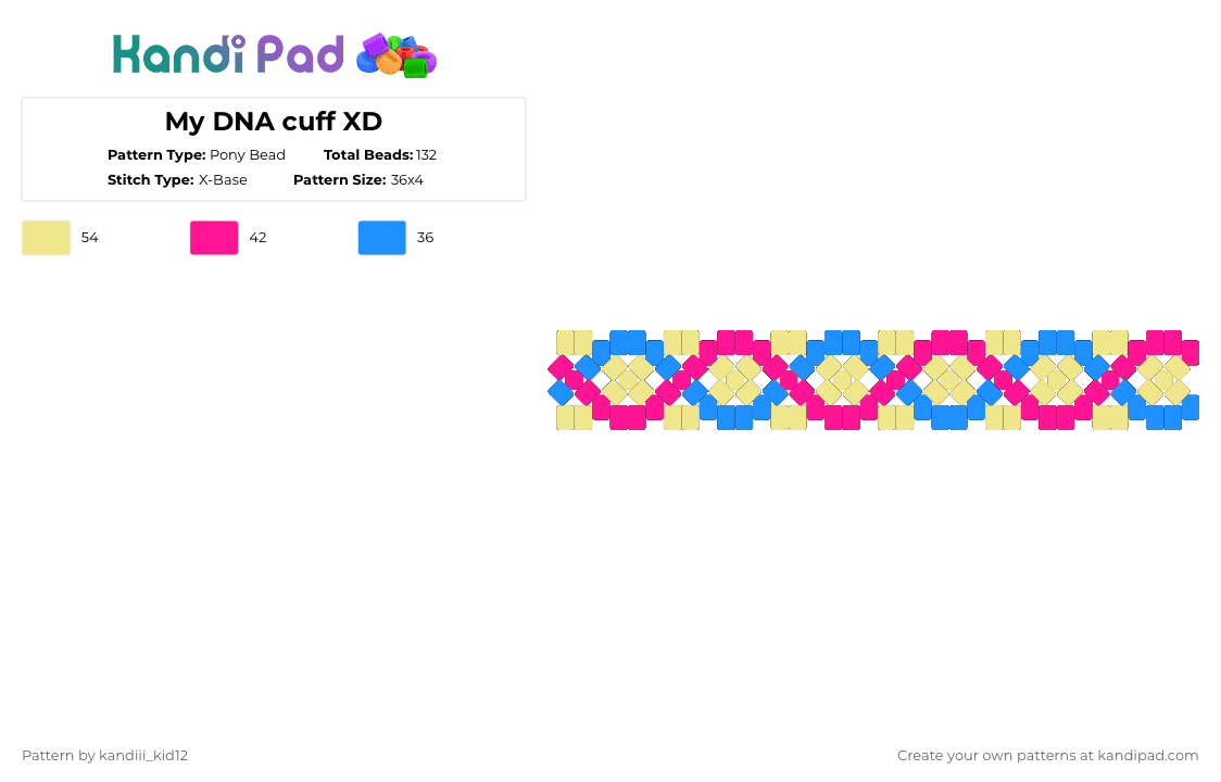 My DNA cuff XD - Pony Bead Pattern by ch4os_gr3ml1n on Kandi Pad - yellow