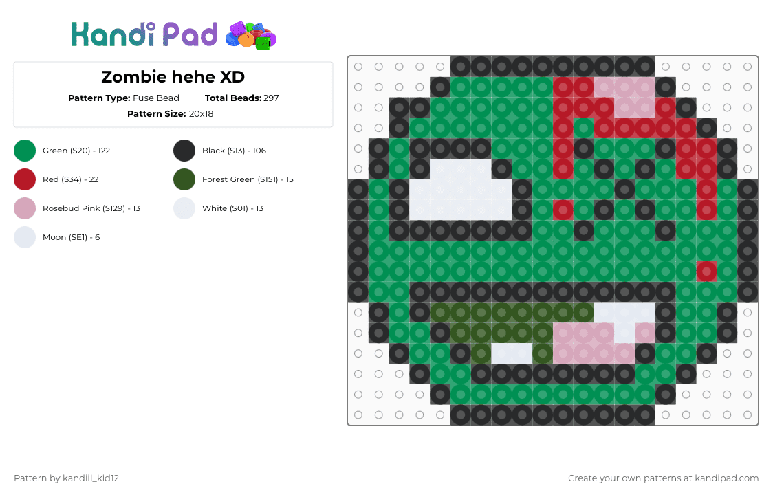 Zombie hehe XD - Fuse Bead Pattern by ch4os_gr3ml1n on Kandi Pad - green