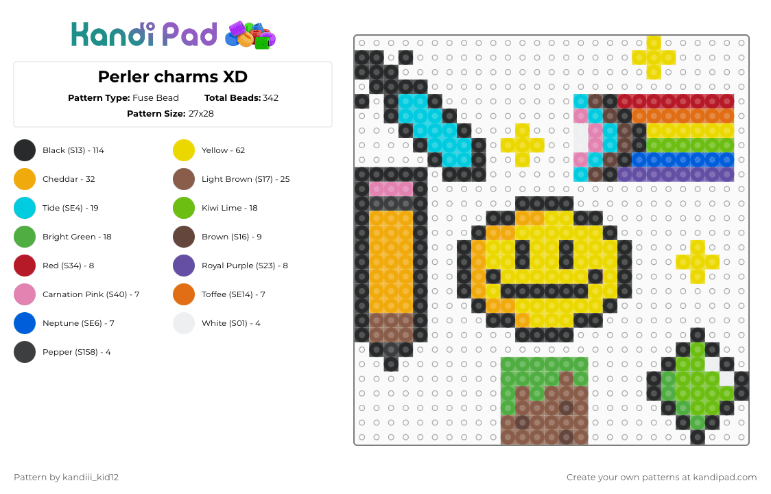 Perler charms XD - Fuse Bead Pattern by ch4os_gr3ml1n on Kandi Pad - orange,yellow,green,tan,colorful