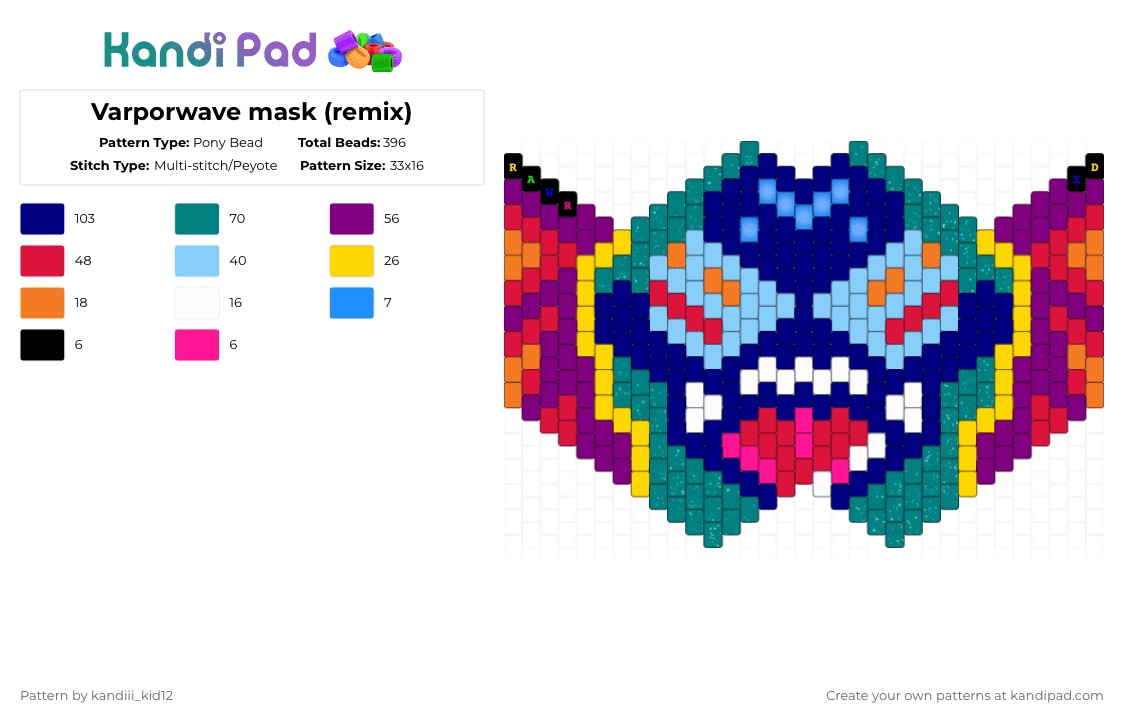 Varporwave mask (remix) - Pony Bead Pattern by solryn on Kandi Pad - pink, purple, red, teal