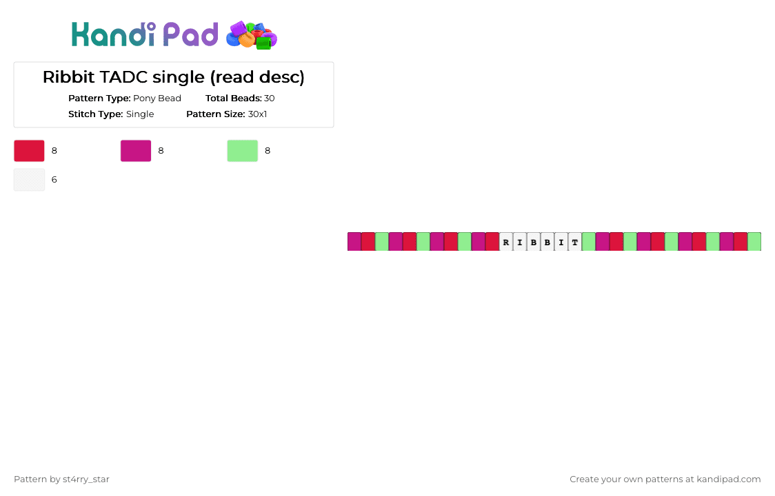 Ribbit TADC single (read desc) - Pony Bead Pattern by solryn on Kandi Pad - red,pink,teal,frog,green,ribbit,tadc,circus