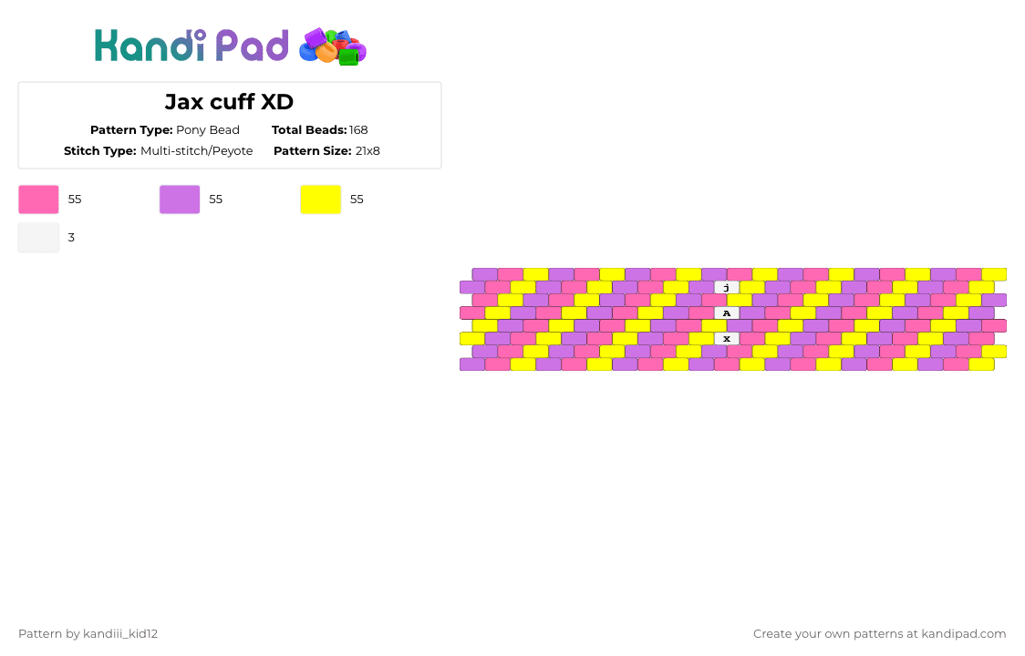 Jax cuff XD - Pony Bead Pattern by blueberry-the-cat on Kandi Pad - pink,yellow
