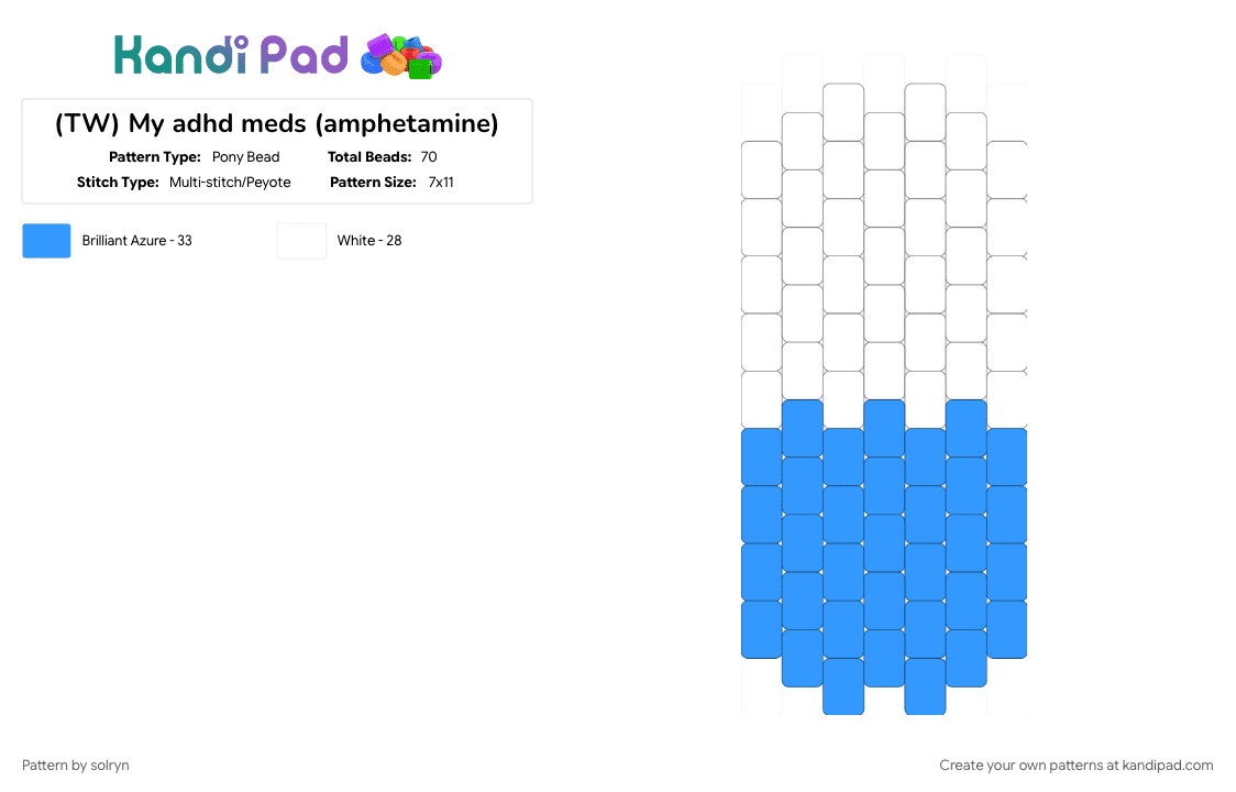 (TW) My adhd meds (amphetamine) - Pony Bead Pattern by solryn on Kandi Pad - adhd, blue, clear, light blue, pills, white
