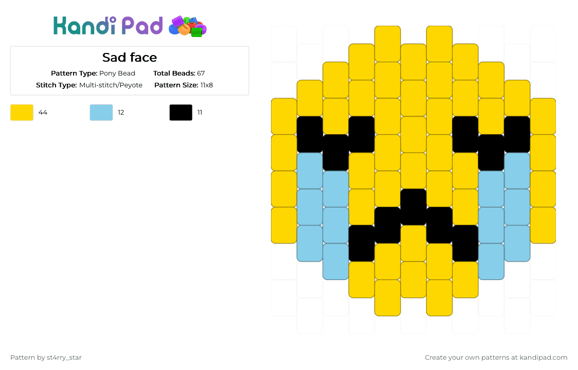 Sad face - Pony Bead Pattern by ch4os_gr3ml1n on Kandi Pad - yellow