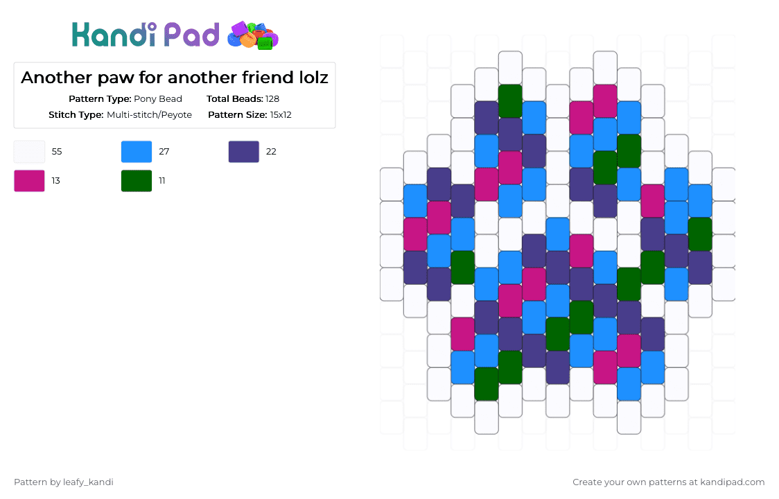 Another paw for another friend lolz - Pony Bead Pattern by blueberry-the-cat on Kandi Pad - light blue,purple