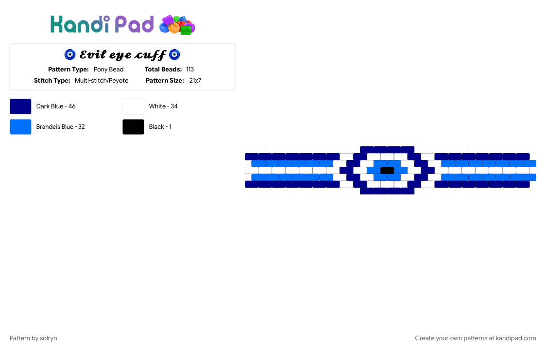 🧿 𝓔𝓿𝓲𝓵 𝓮𝔂𝓮 𝓬𝓾𝓯𝓯 🧿 - Pony Bead Pattern by solryn on Kandi Pad - blue, evil eye, eye, purple