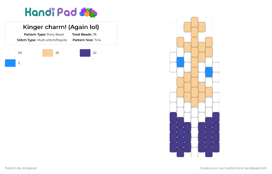 Kinger charm! (Again lol) - Pony Bead Pattern by ch4os_gr3ml1n on Kandi Pad - purple,beige,tadc,kinger