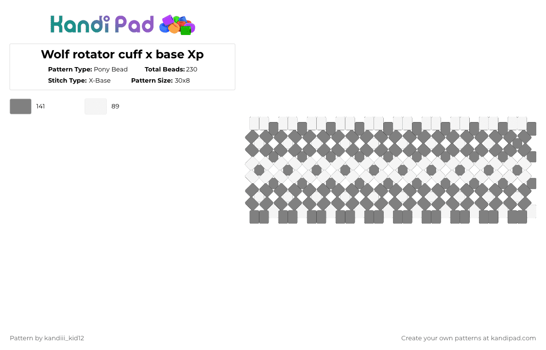 Wolf rotator cuff x base Xp - Pony Bead Pattern by ch4os_gr3ml1n on Kandi Pad - gray,white,wolf,rotator cuff
