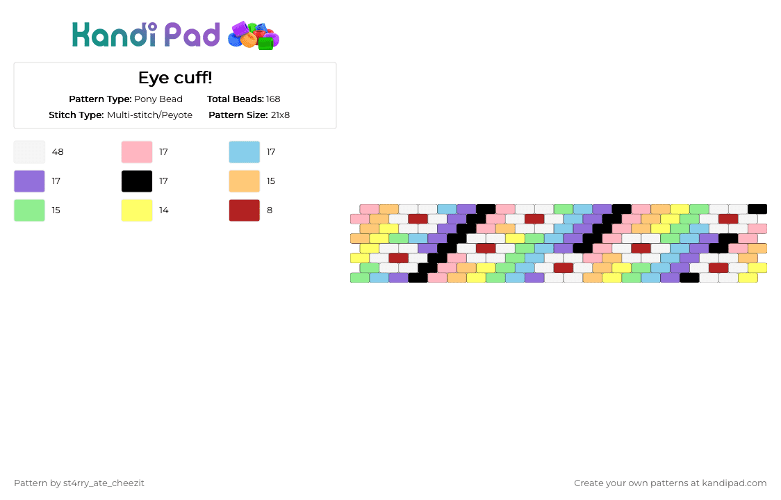 Eye cuff! - Pony Bead Pattern by blueberry-the-cat on Kandi Pad - orange,teal,purple,colorful,rainbow,eye,pastel,weird core