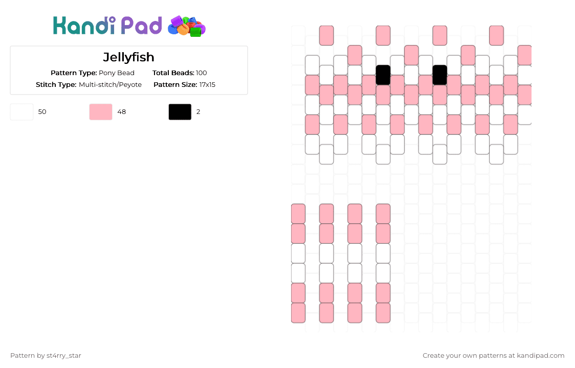 Jellyfish - Pony Bead Pattern by blueberry-the-cat on Kandi Pad - white,pink