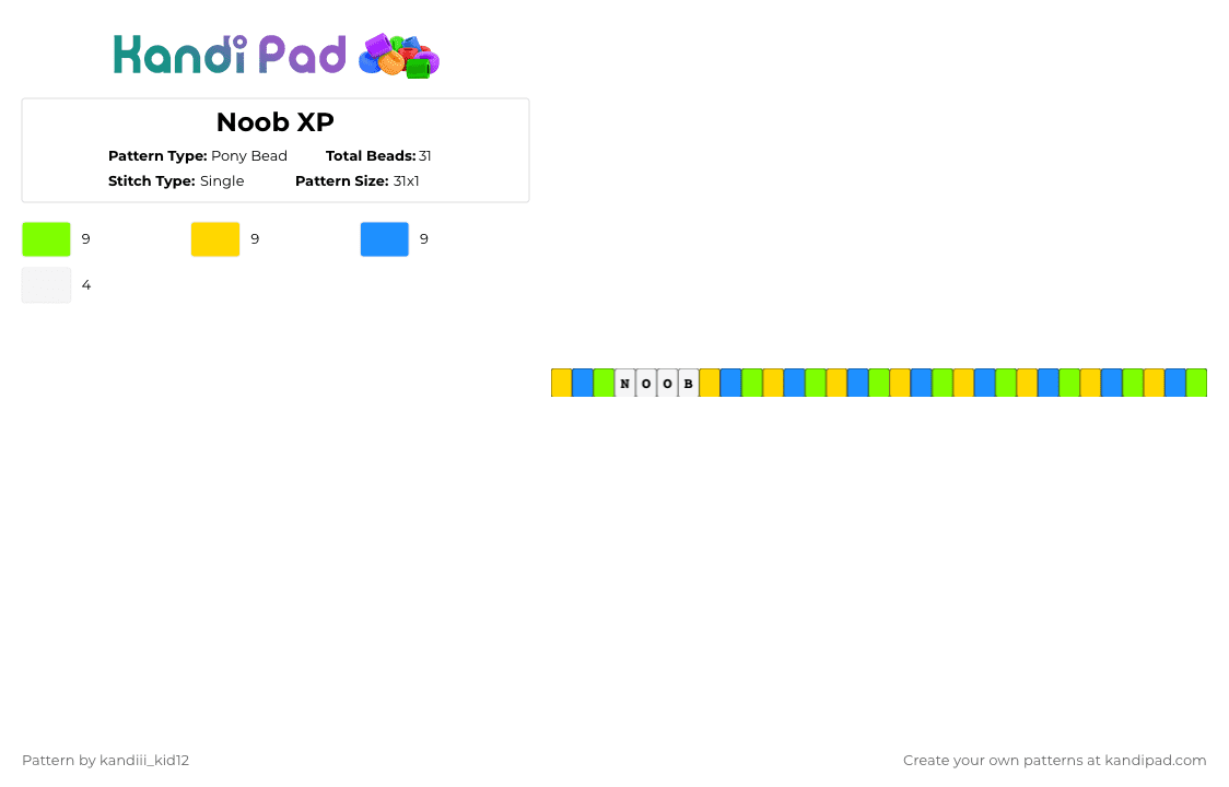 Noob XP - Pony Bead Pattern by blueberry-the-cat on Kandi Pad - green,yellow,light blue